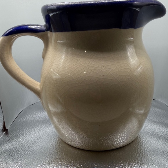 Blue and Cream Ceramic Pitcher with Rooster Design - Picture 3 of 6